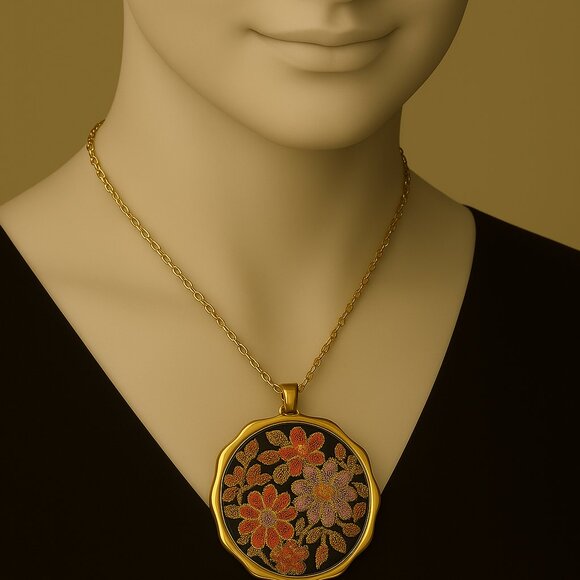 Scarf Clip - Colorful Gold tone Floral Design Pendant 1.5" Women's Accessories - Picture 3 of 8